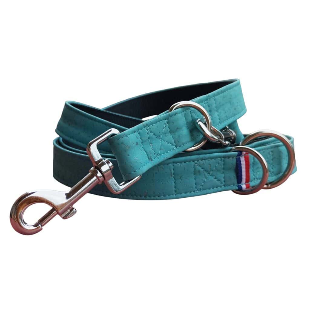 Laisse 3 positions en cuir de liège Bleu – Image 2