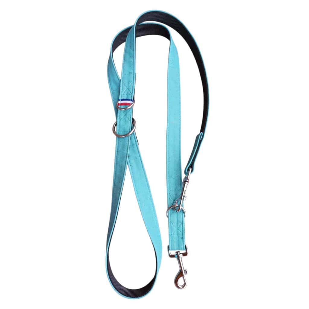 Laisse 3 positions en cuir de liège Bleu – Image 3